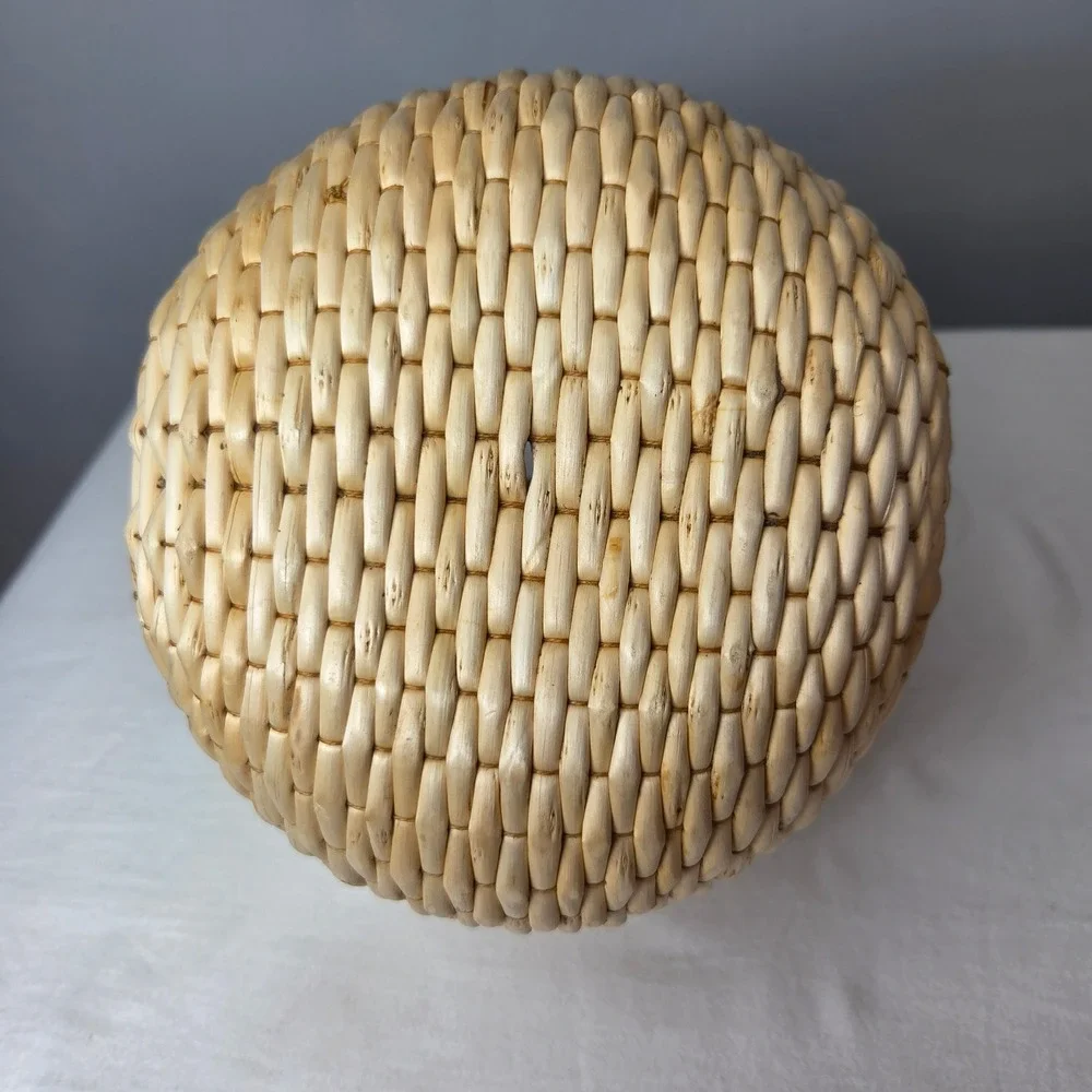 Natural Woven Reed Round Basket w/ Handle Rustic Farmhouse Boho Decor 8x10